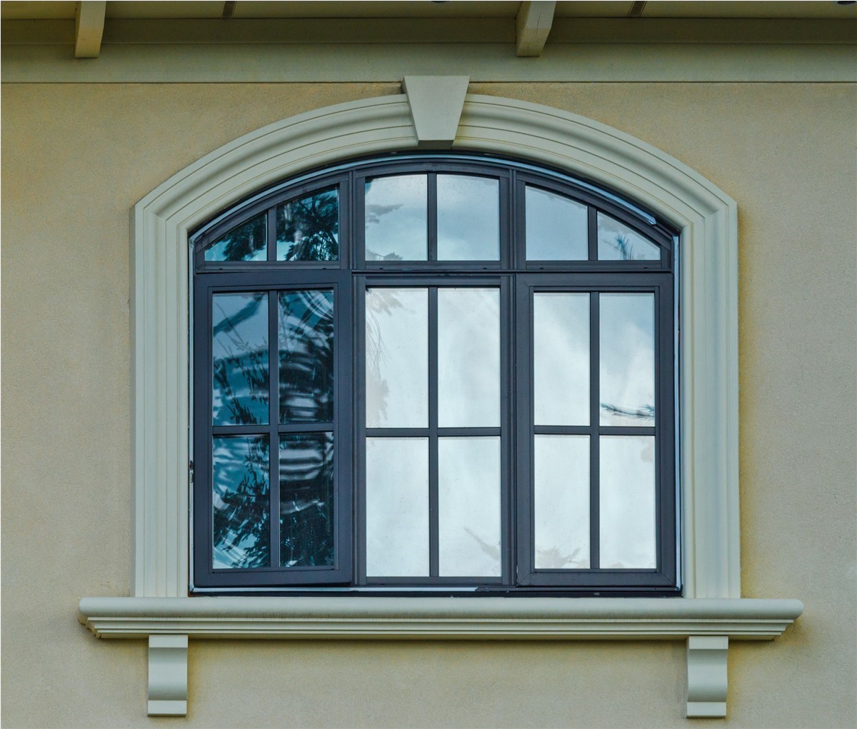 exterior curved window with black frame
