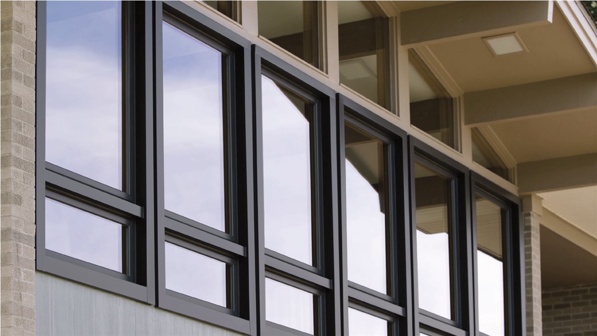 exterior windows with black rails