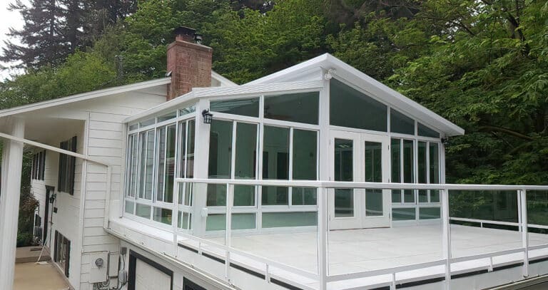 Gabled Sunroom exterior with wall-to-wall windows